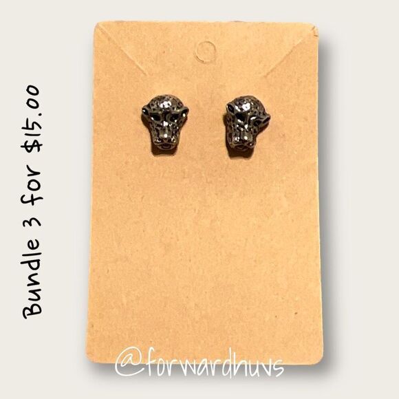 Silver Tone Large Cat / Cheeta / Leopard Earrings - Picture 3 of 6